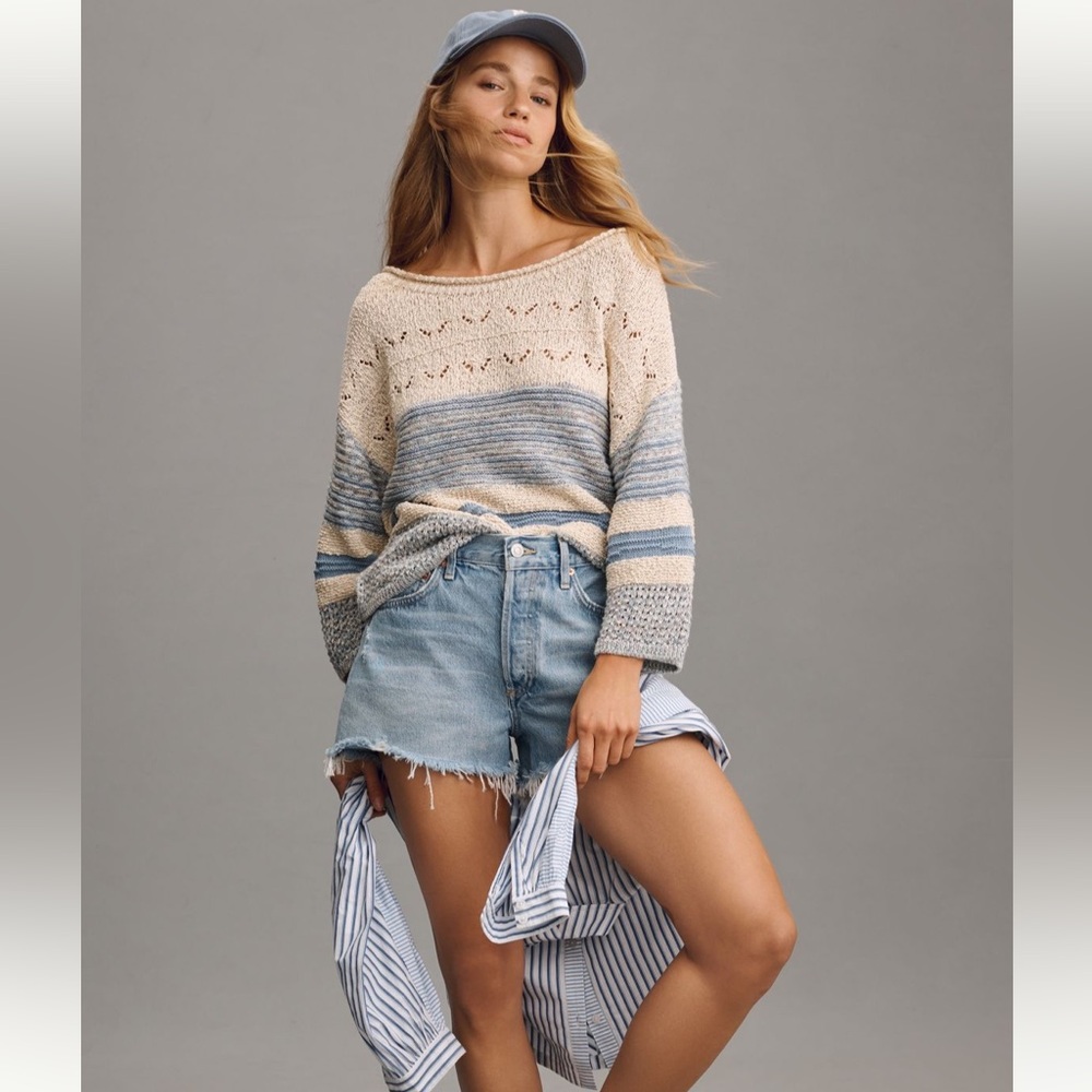NWT Agolde Parker Denim Fray Shorts 32 Light Denim